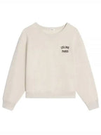 CELINE Logo Print Cotton Fleece Loose Sweatshirt Cream