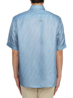 Fendi Men's FF Motif Silk Short Sleeve Shirt Blue