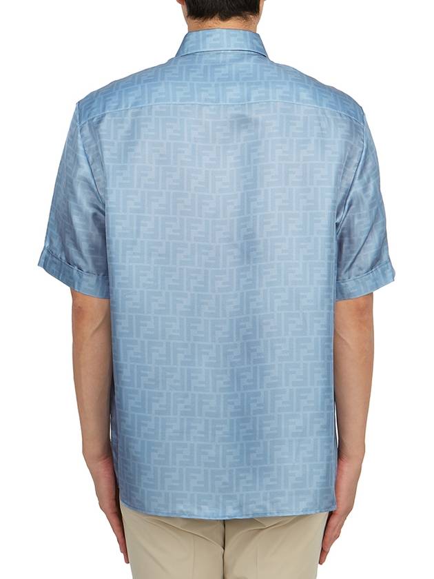 Fendi Men's FF Motif Silk Short Sleeve Shirt Blue