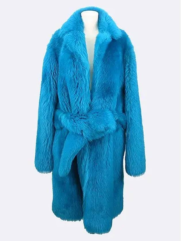 Bottega Veneta 680332 V1DS0 4467 Blue Shearling Fur Lambskin Women s Belt Coat