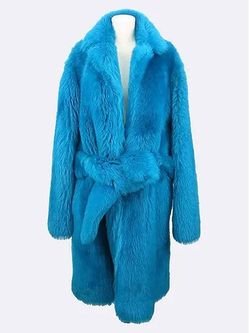 Bottega Veneta 680332 V1DS0 4467 Blue Shearling Fur Lambskin Women s Belt Coat