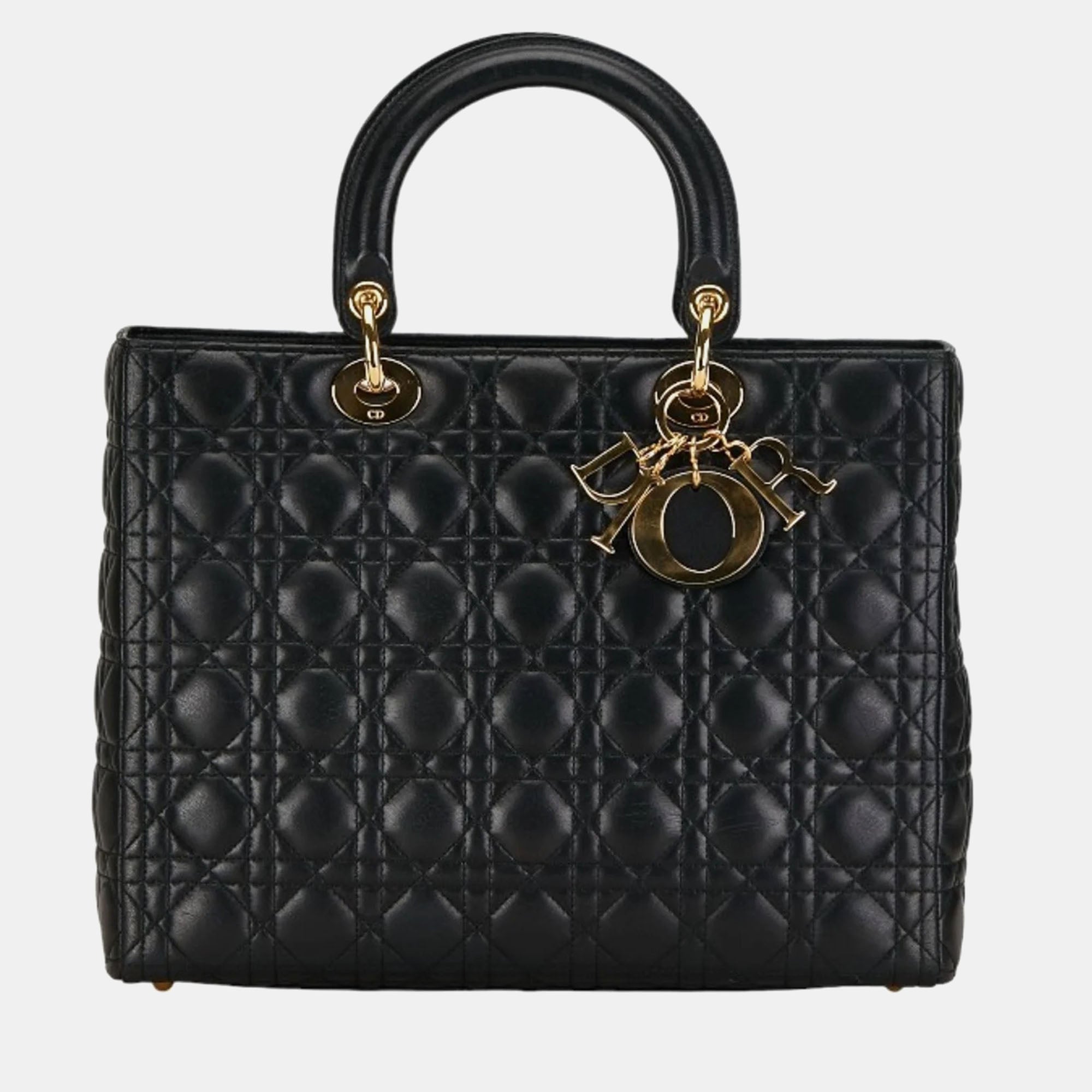 Dior Black Leather Large Lady Top Handle Bags