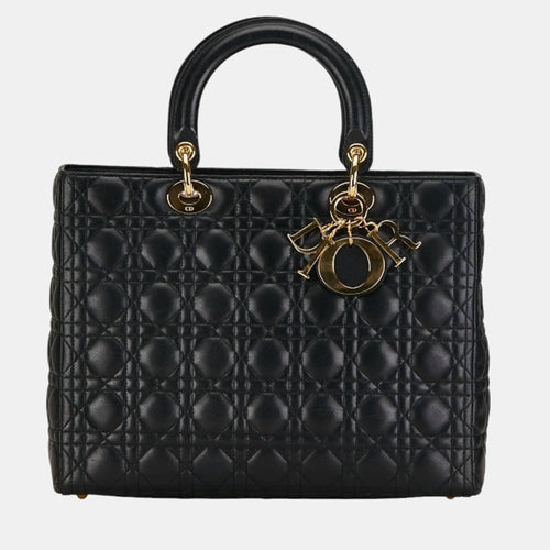 Dior Black Leather Large Lady Top Handle Bags