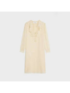CELINE Jabot Lightweight Silk Sable Midi Dress Cream