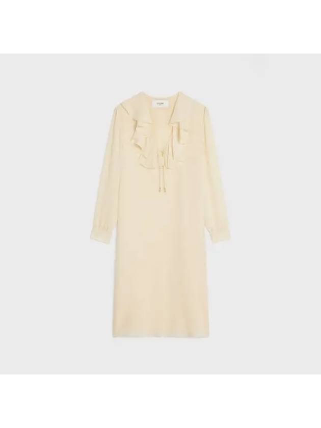 CELINE Jabot Lightweight Silk Sable Midi Dress Cream