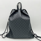 GUCCI Soft GG Supreme Monogram Appia Calfskin Web Drawstring Backpack Black LA2292