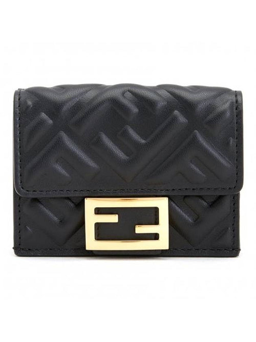 Fendi FF Baguette Flap Card Half Wallet Black