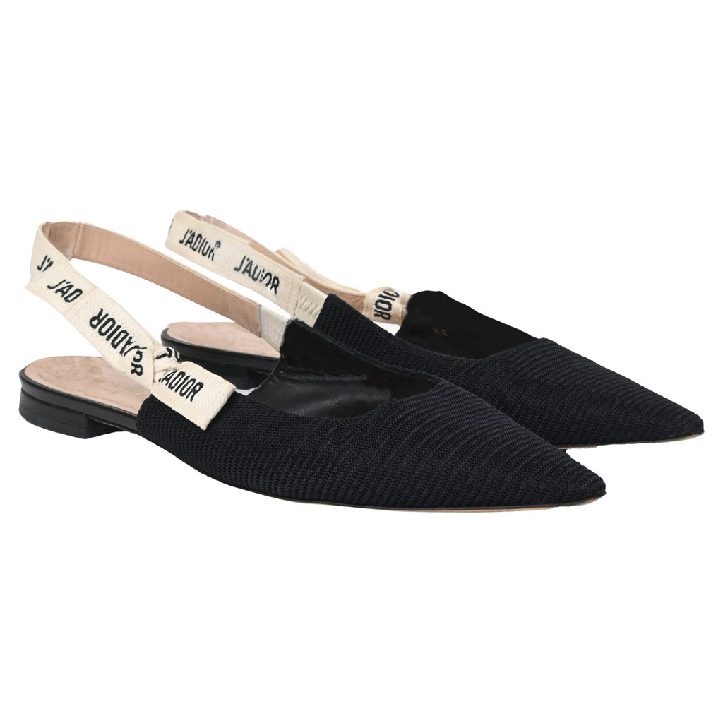 Dior J'adior Slingback Flats in Black Cotton