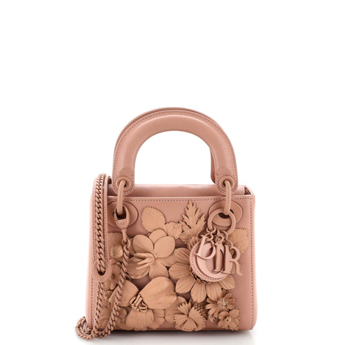 Dior Ultra Matte Lady Dior Bag Flower Embroidered Lambskin Mini