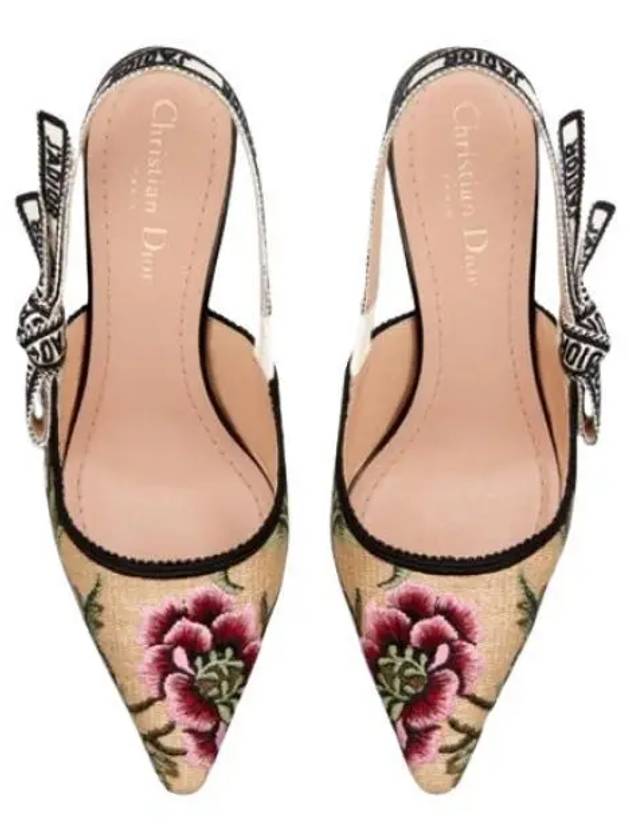 Flower Embroidery Slingback Heels Beige Dior