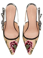 Flower Embroidery Slingback Heels Beige Dior