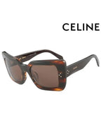 CELINE Eyewear Logo Square Acetate Sunglasses Striped Havana