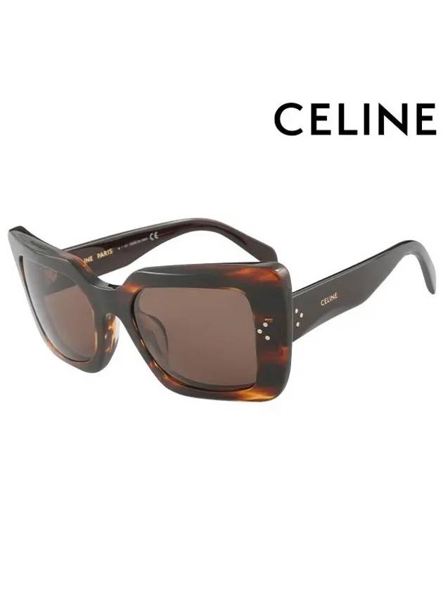 CELINE Eyewear Logo Square Acetate Sunglasses Striped Havana