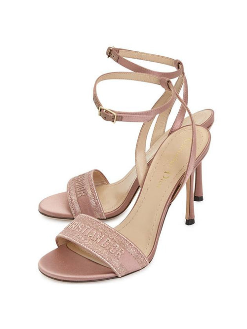 Dway Metallic Thread Embroidered Satin Sandal Heels Rose Des Vents Dior