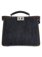 Fendi Peekaboo ISeeU Mini Denim Tote Bag Navy Blue