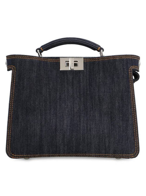 Fendi Peekaboo ISeeU Mini Denim Tote Bag Navy Blue