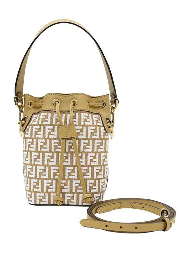 Fendi Mon Tresor Raffia Small Bucket Bag White