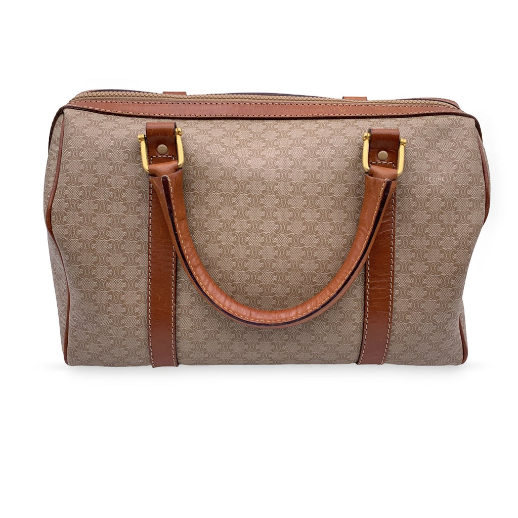 CELINE Vintage Beige Macadam Canvas Duffel Duffle Boston Bag