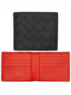Bottega Veneta Men's Intrecciato Two Tone Leather Half Wallet Black