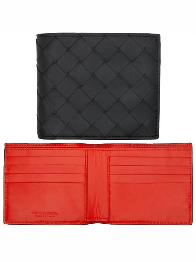 Bottega Veneta Men's Intrecciato Two Tone Leather Half Wallet Black