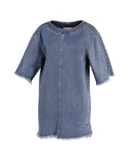 Chloe Frayed Mini Dress in Blue Cotton Denim