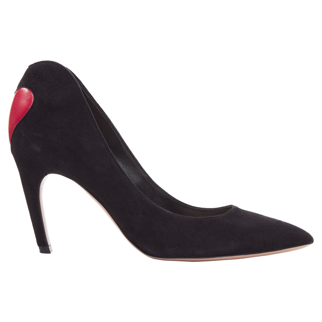Dior Dioramour Leather Heart Suede Curved Heeled Pumps
