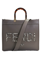 Fendi Womens Large Snakeskin Logo Sunshine Leather Tote Handbag Brown White
