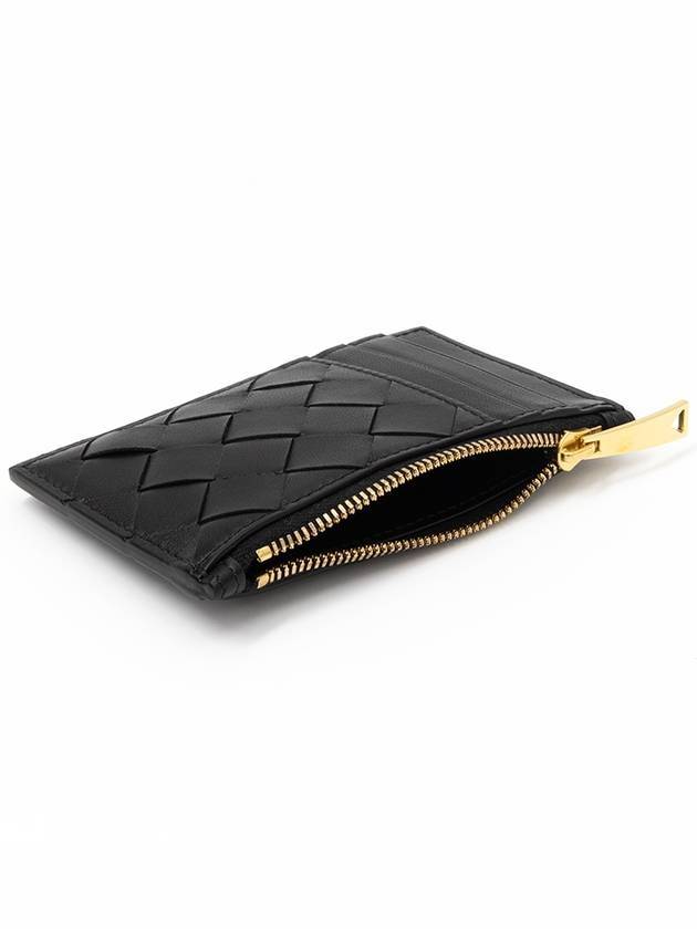 Bottega Veneta Intrecciato Zipper Leather Card Wallet Black