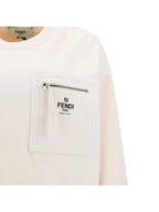 Fendi Women's Zipper Pocket Signature Logo Sweatshirt Cream