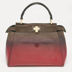 Fendi Ombre Grey/pink Patent Leather And Suede Mini Peekaboo Top Handle Bag