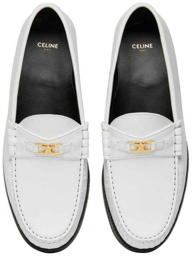 CELINE Luco Triomphe Polished Bull Loafers White
