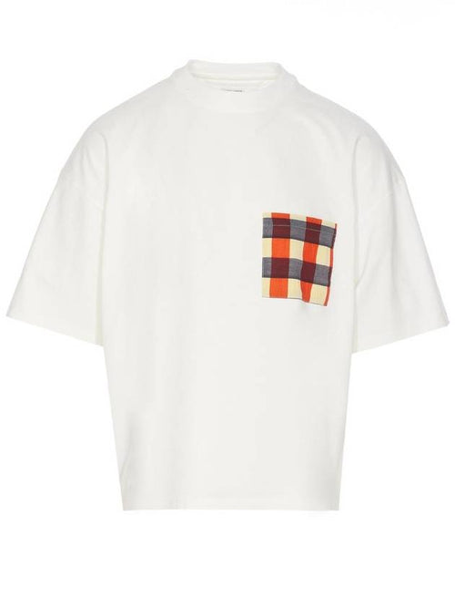 Bottega Veneta Gingham Pocket Cotton Jersey Short Sleeve T-Shirt Chalk