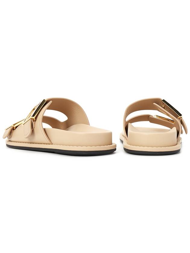 Fendi Women's FF Leather Fill Flat Sandals Slippers Beige