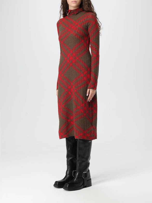 Burberry Check Turtleneck Wool Blend Midi Dress Brown Red