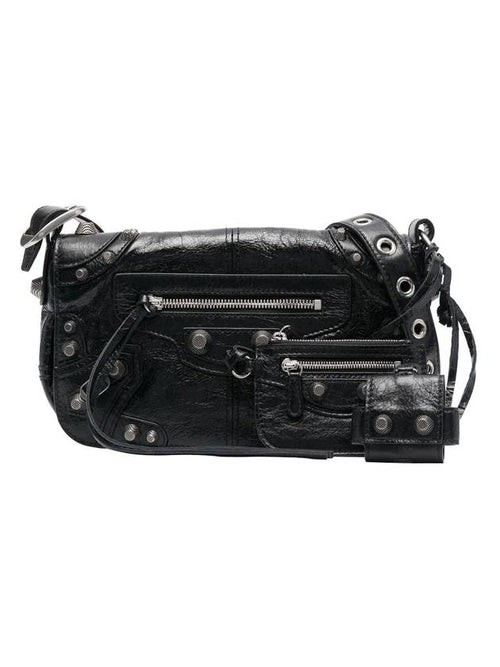 Balenciaga Zipper Stud Arena Lambskin Shoulder Bag Black
