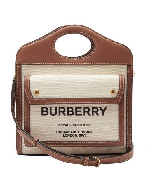 Burberry Mini Two-Tone Canvas And Leather Pocket Bag Natural Malt Brown