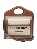 Burberry Mini Two-Tone Canvas And Leather Pocket Bag Natural Malt Brown