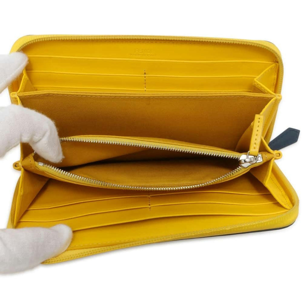 Fendi Navy yellow Leather Long Wallet (Bi-Fold) ()
