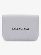 Balenciaga Logo Tripold Leather Half-Wallet Light Grey