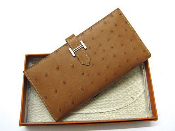 Hermes Wallet H1114 Ostrich Skin Coffee