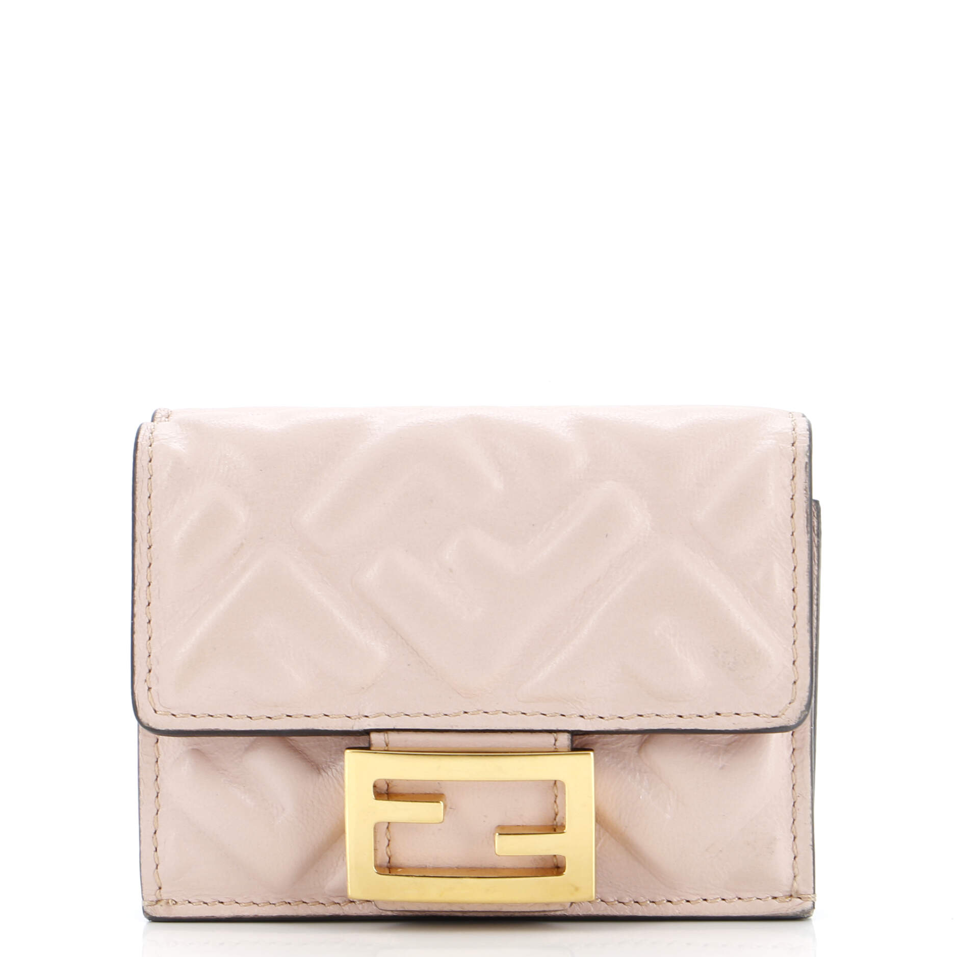 FENDI Trifold Wallet Zucca Embossed Leather Mini