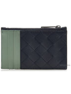 Bottega Veneta Intrecciato Zippered Leather Card Wallet Black Green