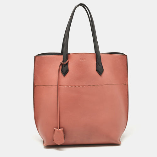 Fendi Old Rose/black Leather All In Shopping Tote