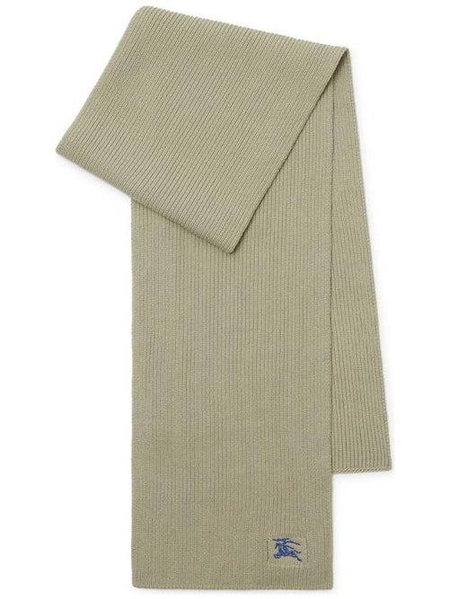 Burberry Embroidered Logo Rib Cashmere Scarf Green