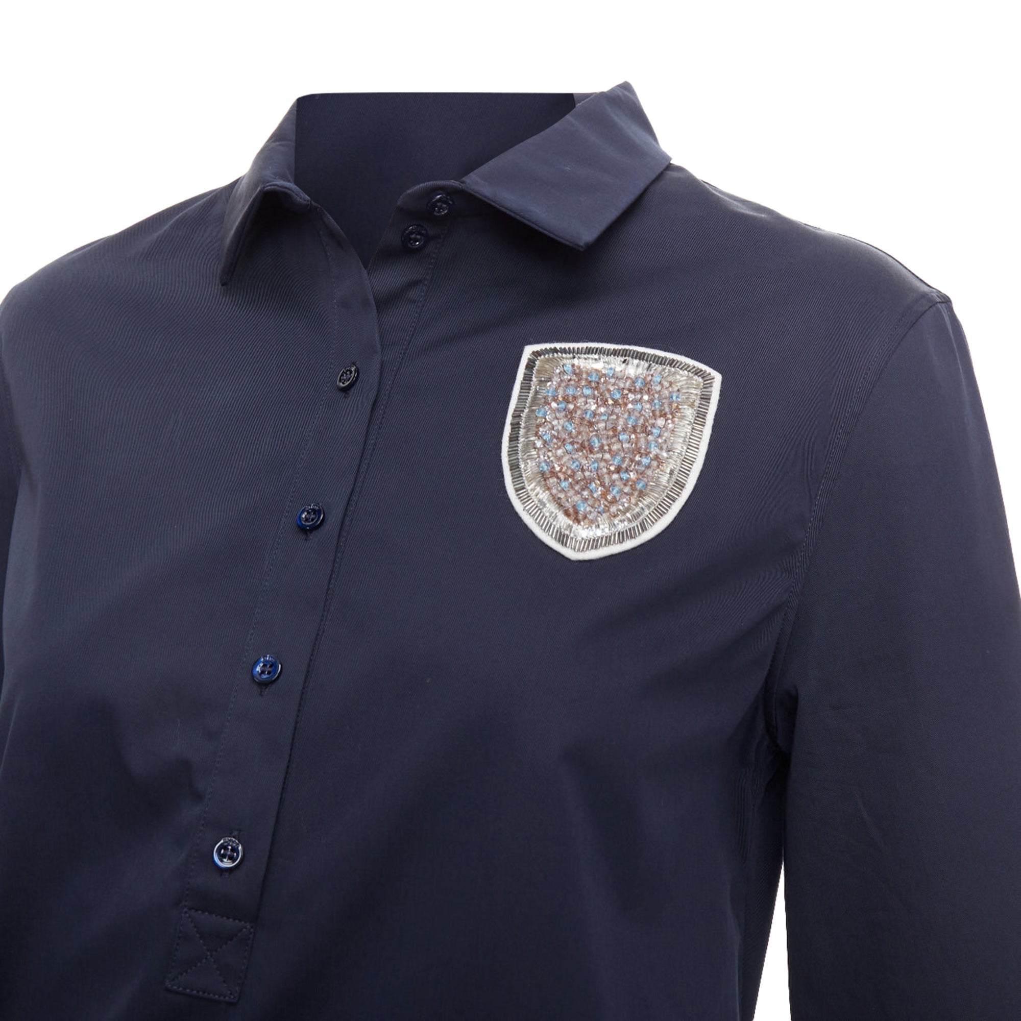 Christian Dior cotton beaded crest badge button down dress