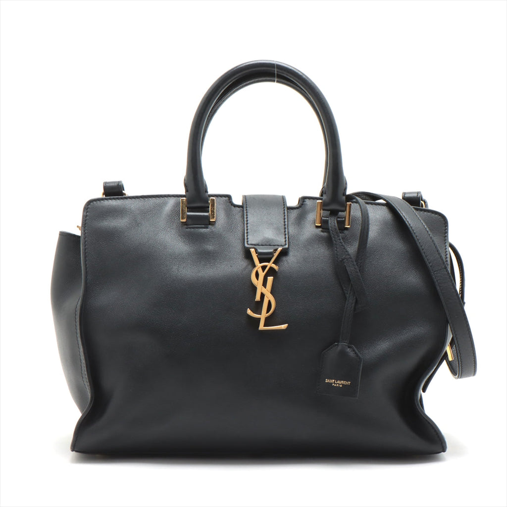 Saint Laurent Cabas Leather 2WAY Handbag Black 424869