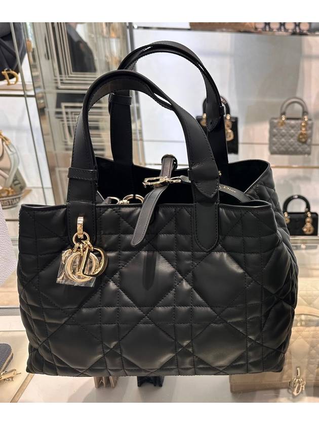 Toujours Macrocannage Calfskin Medium Tote Bag Black Dior