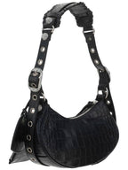Balenciaga Le Cagole Crocodile Embossed Shoulder Bag Black