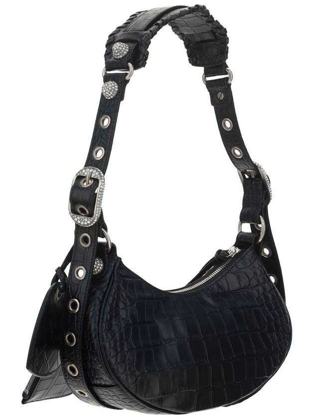 Balenciaga Le Cagole Crocodile Embossed Shoulder Bag Black