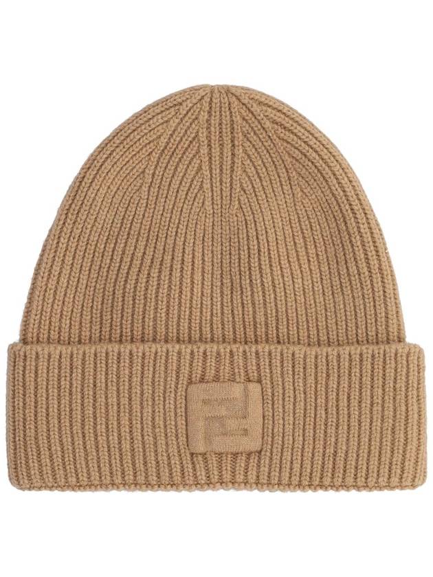 Fendi Logo Knit Beanie Beige
